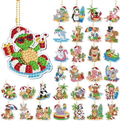 WILLBOND 30 Pcs Christmas Diamond Art Keychain Kits for Adults - color: July Christmas Animal