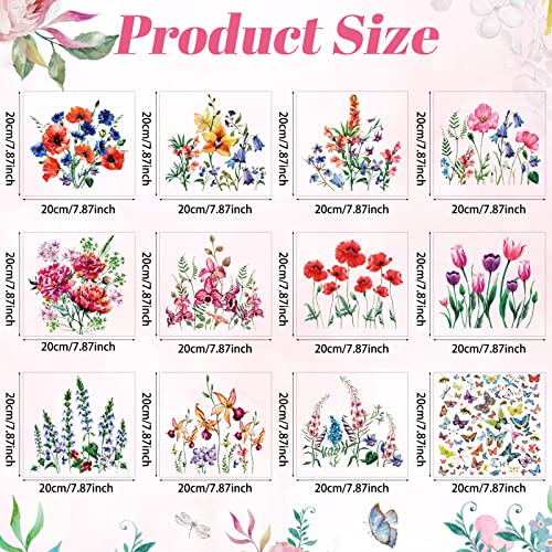 Fainne 12 Sheets Watercolor Flower Iron on Transfers for Clothing, Spring Dtf Ready to Press Heat Transfers Vinyl, Iron on Sticker Heat Transfer Patches, Decals for T-Shirts Jackets DIY Art Decor - style: Flower