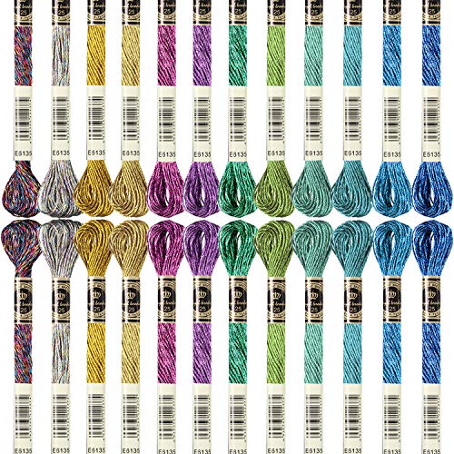 WILLBOND 24 Pcs Metallic Embroidery Floss Cotton Stitch Embroidery Thread Skein Threads Glitter Embroidery Thread Cross Stitch Thread for Friendship Bracelets DIY Thread Crafts(Classic Color) - color: Classic Color