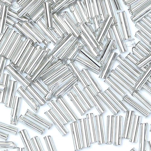 2000pcs Glass Bugle Beads, Tube Beads Bulk, Mini Long Tiny Small Waist Loose Spacer Embroidery Beaded for Bracelets Jewelry Making Sewing, Crafts, 2×6mm, Silver - color: Silver