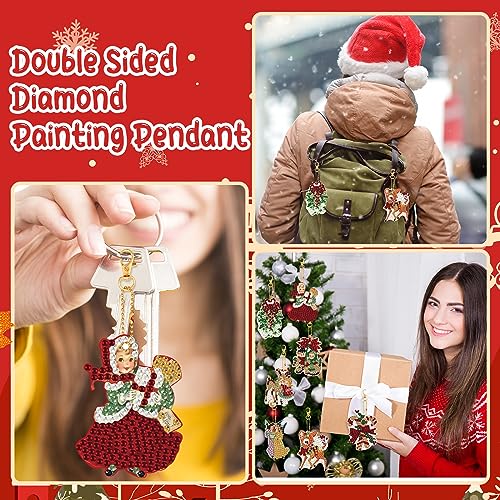 Outus 24 Pcs Christmas Diamond Art Ornaments 5d Hanging Painting Keychains