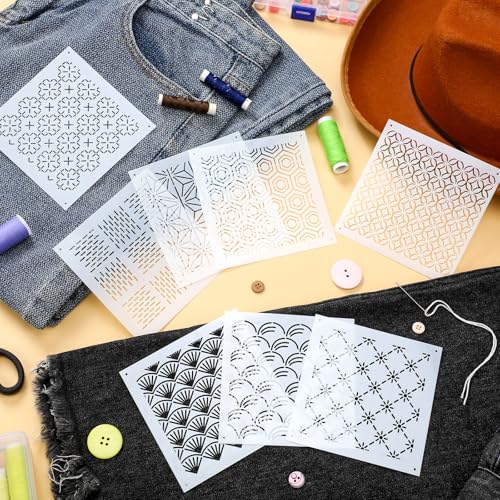 Yousoontic 8 Pcs Plastic Sashiko Stencil Sashiko Template, Novel - style: Novel Style
