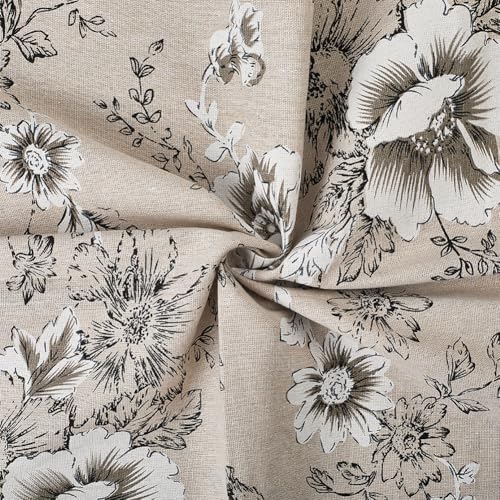 1 Yard 63 Inch Black White Floral Linen Fabric Flower Pattern Canvas Supple Breathable Needlework Embroidered Cloth for Sewing Making Clothes Curtain Decor Garment Accessory Diy Craft Supply - size: 1600MM, style: White Black Flower