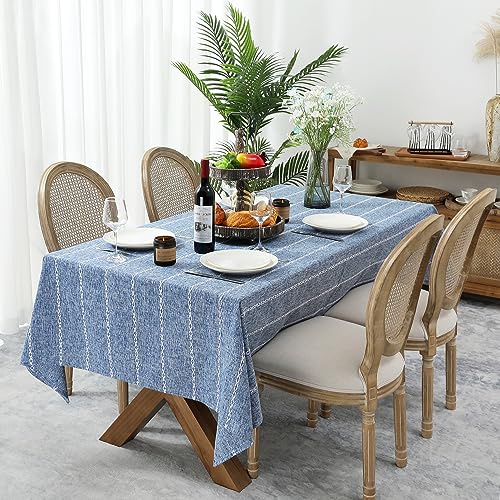 Chassic 60 x 84 inches Farmhouse Style Linen tablecloths, Wrinkle Resistant Washable Dining Room Table Cloths for Rectangle Tables - Blue - color: Blue, size: 84" x 60" (Rectangular)