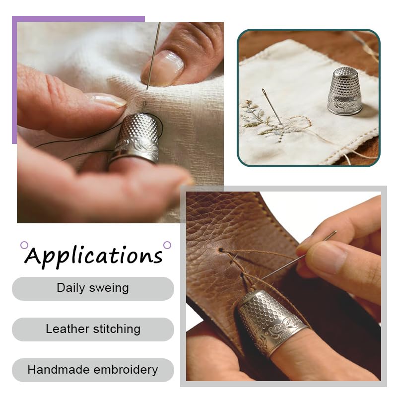 8Pcs Sewing Thimbles for Hand Sewing – 4 Gold & 4 Silver Metal Finger Protectors for Hand Sewing, Quilting, Embroidery, Knitting, DIY Tools