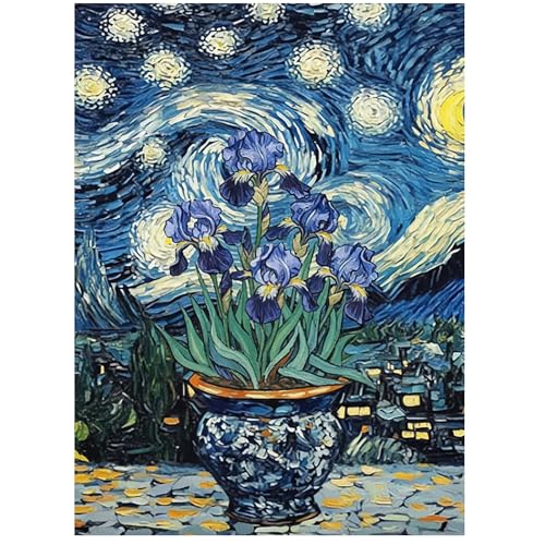 KUFWKEY Iris Flowers Diamond Art Kits for Adults,Starry Night Diamond Painting Kit,DIY Diamond Mosaic Art,Diamond Dots for Beginner,Gem Art and Craft for Home Wall Decor 12 x 16 Inch - color: AM431