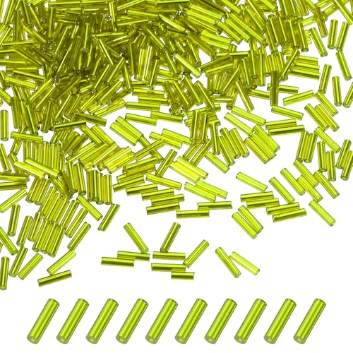 M METERXITY 1800-Pack Bugle Beads, 2x6mm Embroidery Craft Glass Bugle Tube Seed Beads for DIY Craft/Bracelet/Necklaces [Light Green] - color: Light Green, size: 2x6mm