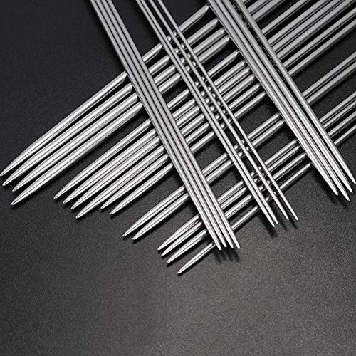 Knitting Needle Set, BCMRUN 22PCS 2mm(B)-8mm(L) Straight Single Pointed Stainless Steel Sweater Needles Set(11Pair-11 Size,9.8 inch) with Locking Stitch Makers Large-Eye Needles Measure Tape (25CM) - size: 25CM