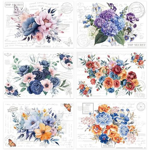 6 Pcs Blooming Floral Rub-On Transfers for Furniture & Crafts, 8 x 12 Inch - style: Blooming Floral