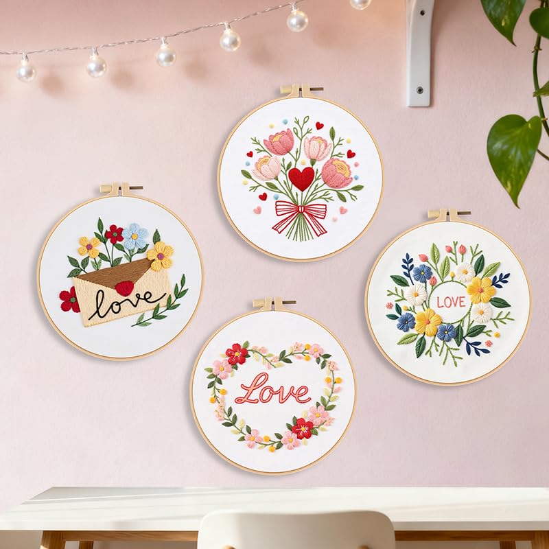 Haootadiy Beginner Embroidery Kit for Adults, Easy Cross Stitch Kit for Beginners and Adults, Full Embroidery Hoop Kit with Needles and Thread Included (Pattern 16) - color: Pattern 16