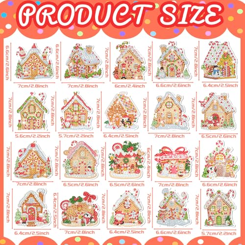 Tondiamo 20 Pcs Diamond Art Christmas Ornaments Diamond Painting Keychain - style: Gingerbread House