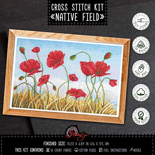 Povitrulya Native Fields Embroidery Kit with Poppy Flowers Counted Cross Stitch Pattern - color: Native Fields
