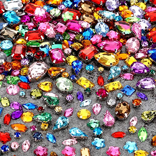 WILLBOND 320 Pcs Sew on Rhinestone Acrylic Crystal Gems Mix Shape Mix Size