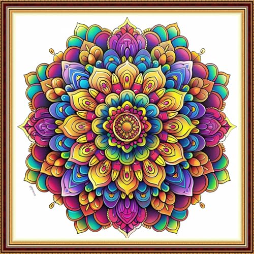 Fanxvivy Stamped Counted Cross Stitch Kits for Adults Printed Cross-Stitch Patterns 11CT Stamped or Counted Cross Stitching Embroidery Kit Needlepoint Kits-Colorful Mandala 18x18 inch - color: Artkits02