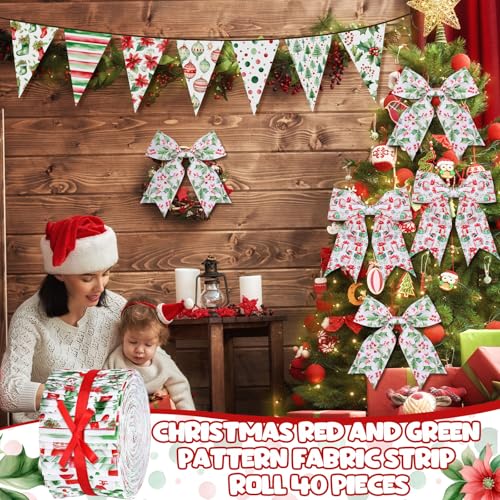 Hosuly 40 Pcs Watercolor Christmas Fabric Jelly Cotton Quilt Strips Rolls - color: Red Green Christams