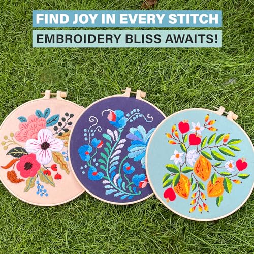 Colorful Flowers Embroidery Kit for Beginners – DIY Hand Embroidery Set with 3 Hoops, Stamped Patterns, Needles, Thread, Scissors – Floral Embroidery Kit for Adults, Teens, Women, Craft Lovers - color: Colorful Flowers