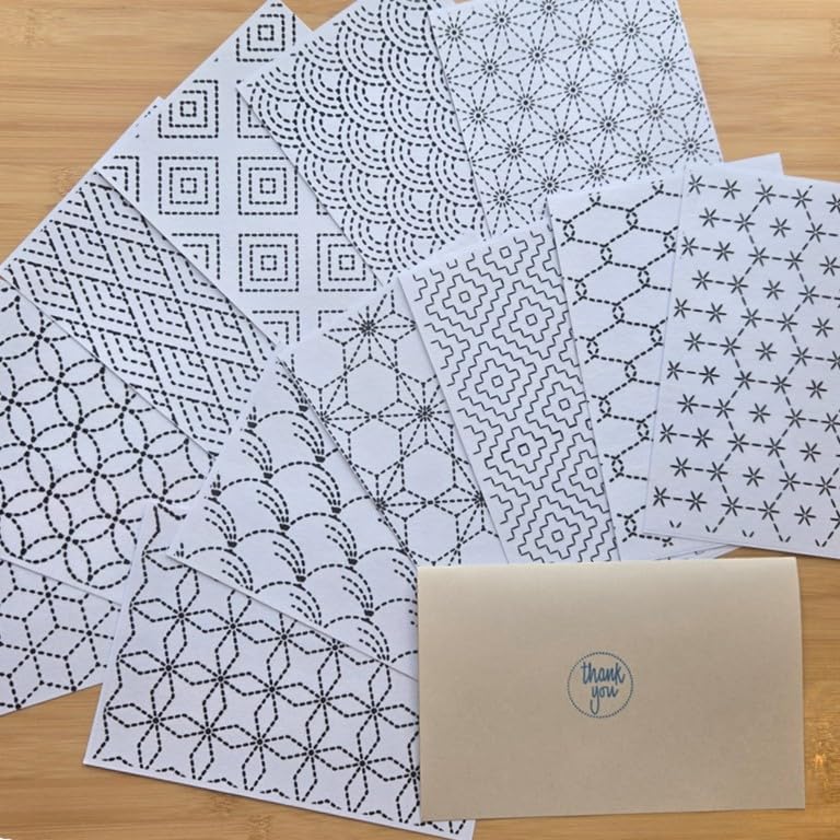 Sashiko Stick & Stitch Patterns, Japanese Embroidery Templates, Dissolvable Transfer Paper for Visible Mending (Geo)