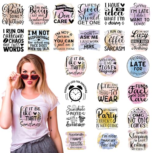 Dazoratix Funny Sarcastic Iron on Patches - 24 Sheets Sarcasm DTF Ready to Press Heat Transfer Vinyl Designs Stickers Black Humor Joke Decals for T-Shirts Women Clothes DIY Crafts Clothing Appliques - style: Sarcastic