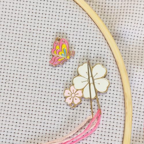 2 Pieces Pink Flower Butterfly Needle Minders, Cute Women Magnetic Needle Nanny Keeper, Cute Cross Stitch Embroidery Needlepoint Needlework Accessories Set for Sewing Needle and Pin Holders (Pink) - color: pink