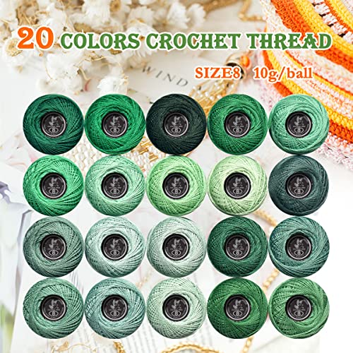 Soft 20 Colors Classic Crochet Thread 20 Pack,100% Cotton (Emerald Green-562-3818) - color: Jade Green Series