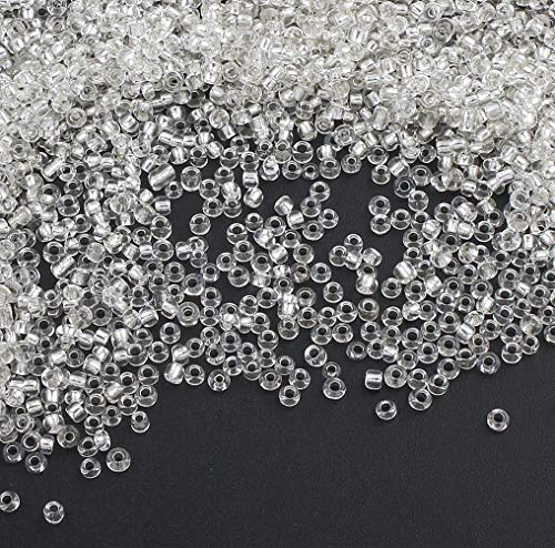 Perlin Glass Seed Beads 2mm 11/0 Round Mini Small Pony Beads 6500pcs for Making Earrings Bracelets Pendants Waist Jewelry DIY Handmade Silver Lined Color Kit (White) - color: White