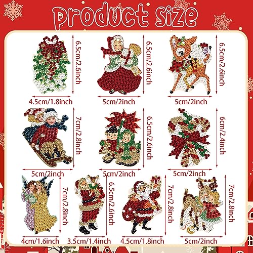 Outus 24 Pcs Christmas Diamond Art Ornaments 5d Hanging Painting Keychains