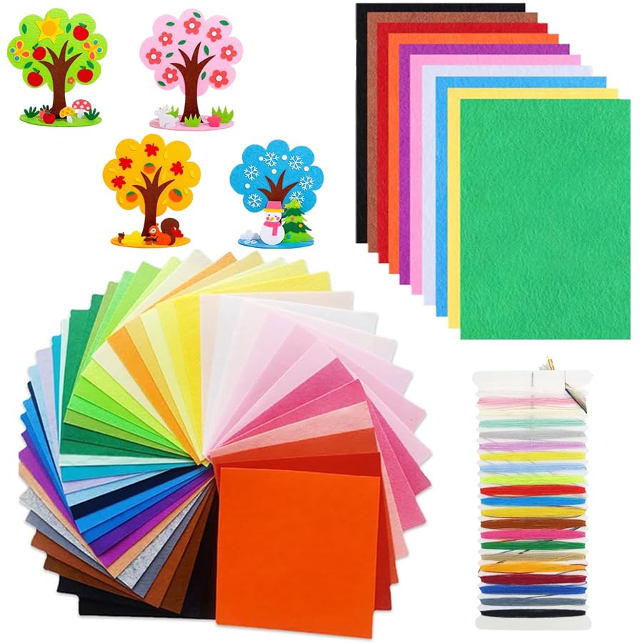 60 PCS Felt Fabric Sheets Craft Kit, Thick Nonwoven Felt, for Crafts
