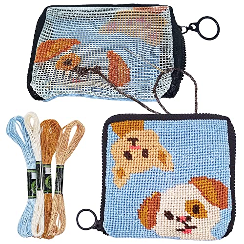 Needlepoint Kit for Kids Ages 6-12 - Cat & Dog Wallet Cross Stitch Craft - color: Cat and Dog