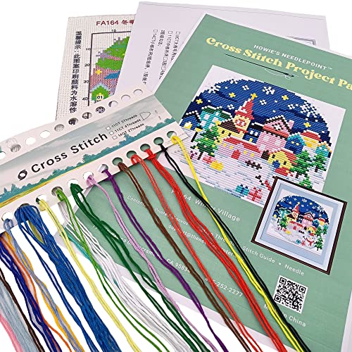 Howie's Needlepoint Cross Stitch Kits, 11CT Pre-Printed Pattern Needlepoint Kits, Full Range of Stamped Starter Kits (Winter Village, 8.3 x 8.3 Inch) - color: Winter Village