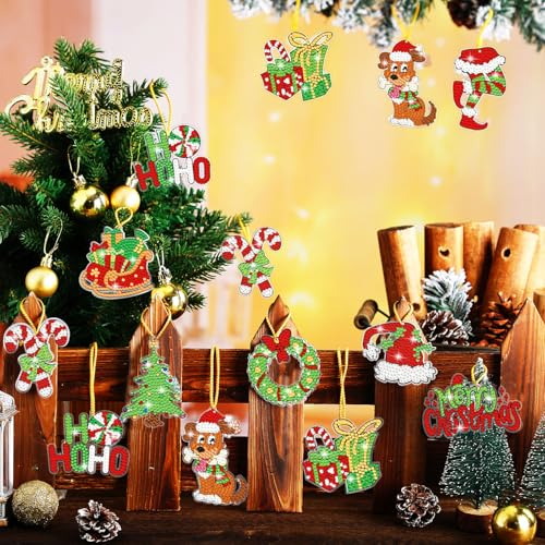 Realspring 20 Pcs Christmas Diamond Art Ornaments 5d Lime Green and Red - style: Novelty