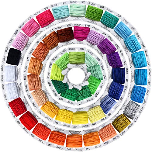 Rainbow Embroidery Floss String - Cross Stitch Thread- Friendship Bracelets Floss bobbins- Crafts Floss-50 Pcs 8m Mercerized Embroidery Floss bobbins Included of 2 pcs Metallic Embroidery Thread