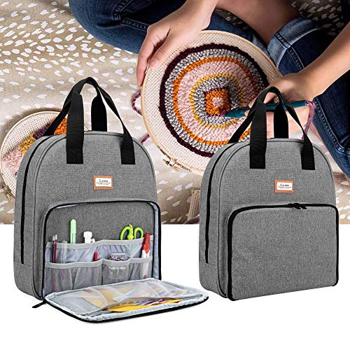CURMIO Embroidery Project Bag for Hoops and Cross Stitch Supplies, Gray