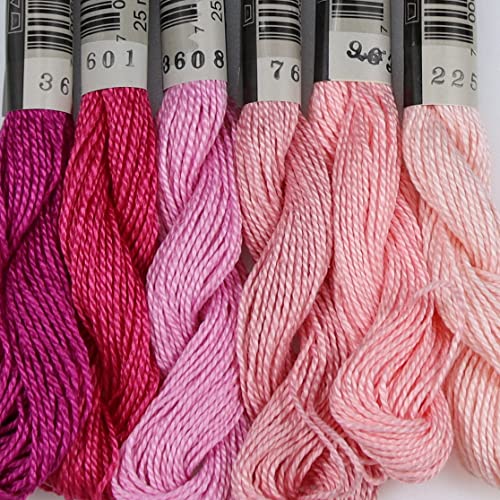 KCS 150 Meters(162 Yards) Mercerized Pearl Cotton Crochet Needlepoint Thread,Size 5,6 skeins,Mixed Color 08 - color: 6color08, size: 6 skeins