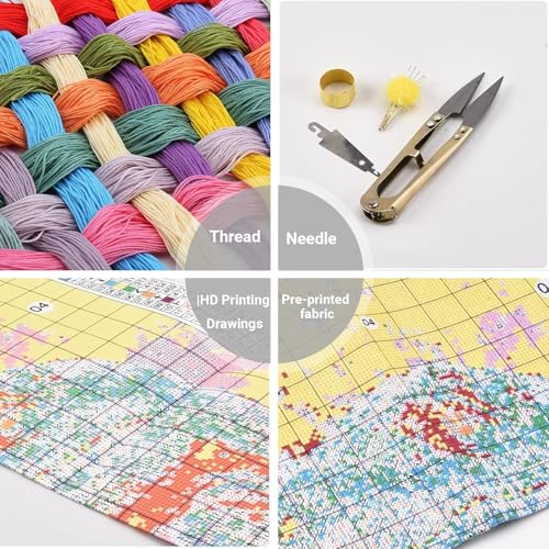HKLIOPU Stamped Cross Stitch Kits - Floral Embroidery Starter Kit for Adult Beginners, 11CT Needlepoint Cross-Stitch Patterns Dimensions Kit Arts and Crafts 16x16 inch - color: SZX-US-LZ195