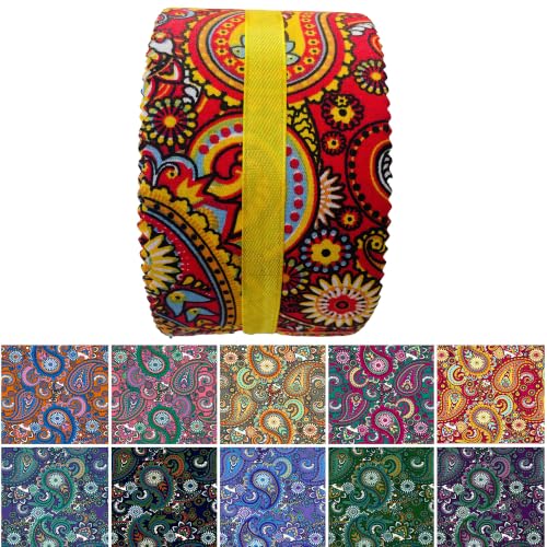 100% Cotton Jelly Roll Fabric Strips for Quilting and Sewing-Retro Paisley - color: Retro Paisley