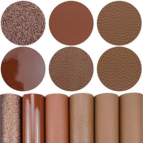 Litchi 6 Pack 8x12 Inch Faux Leather Sheets for Bow Earring, Easy to Cut Vinyl Fabric for Cricut, Durable Fade Resistant Leatherette Without Smell, Coffee - color: Coffee