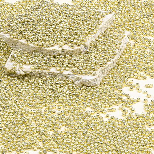 Legefo 4mm Glass Seed Beads Bulk, Bright Gold 6/0 Small Mini Pony Seed Beads, Tiny Round Craft Bead for Bracelet Necklace Wrist Jewelry Making Beading Weaving DIY Crafts Supplies, 1000pcs - color: Bright Gold