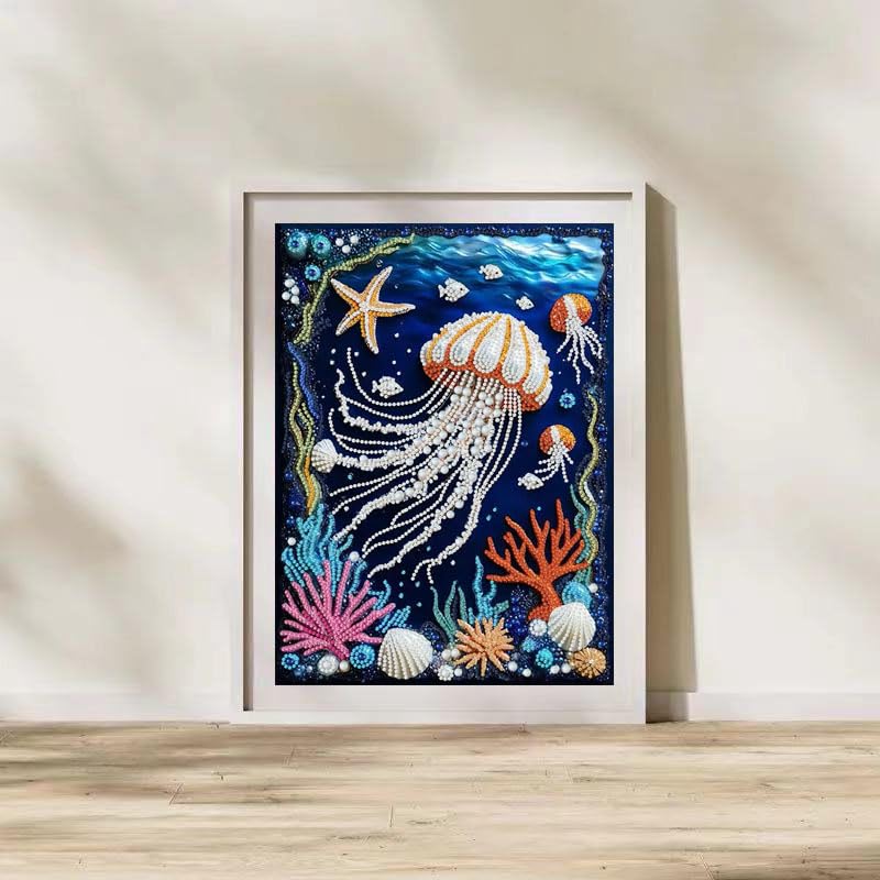 ZQEATRY Jellyfish Coral Reef Special Shape Diamond Art Kits for Adults,5D Diamond Painting Kits for Beginner,DIY Diamond Crystal Rhinestones Gem Art Kits for Home Wall Decor 12 X 16inch - color: XJ123