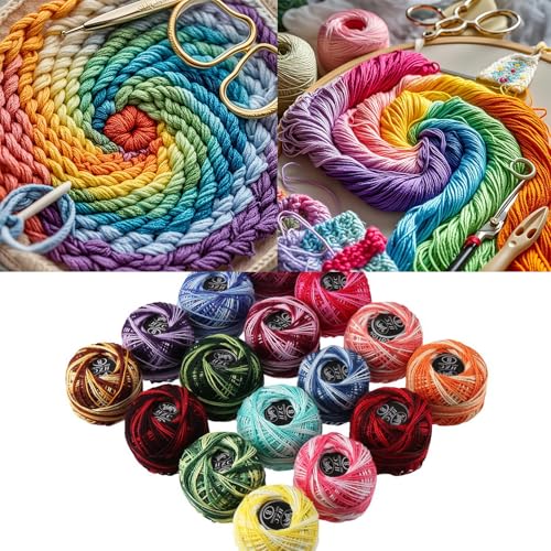 16 Rolls of Colorful Cotton Thread Ball Crochet Embroidery Rainbow Color Sewing Thread for Cross Stitch Crafts(Style 1) - color: Style 1