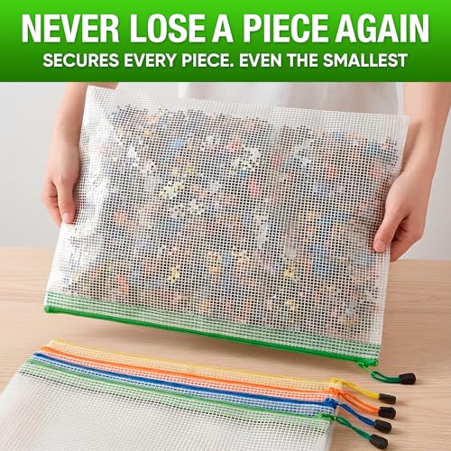 5 Pack Mesh Zipper Pouch Bags A3 17.7x12.6 inch - Plastic Zipper Pouches for Organizing - Game Storage Bags - Puzzle Organizer Bags - Large Zip Pouch Bags - Mesh Pouch with zip - Puzzle Bags - size: 5 Pack A3