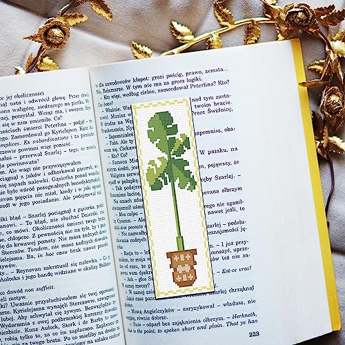 FREEBLOSS 6 Set Cross Stitch Bookmark Kit Green Plants 8 * 2.4'' 11CT - style: Potting