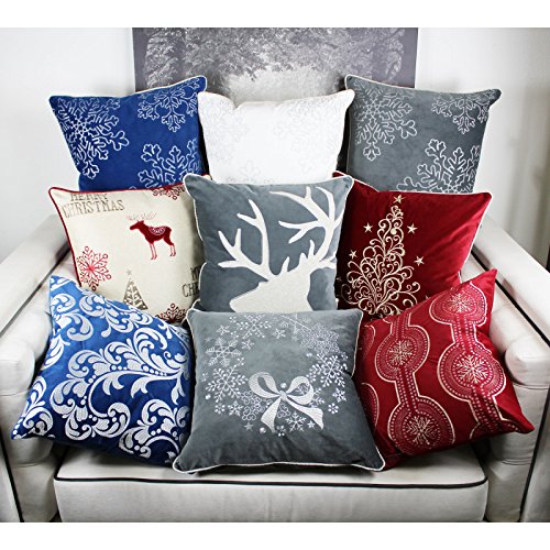 Embroidery Blue Velvet Throw Pillow Cover, Merry Christmas Series Silver Floral Luxury Soft Fuzzy Cozy Warm Slik Gift Square Couch Cushion Pillow Case 20 x 20 Inch, Cover Only - color: Silver Floral
