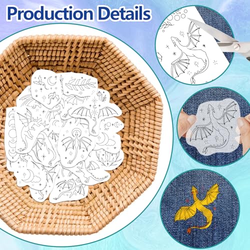 GLOBLELAND 4 Sheets Magic Dragon Water Soluble Embroidery Pattern - color: Magic Dragon