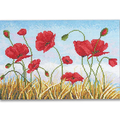Povitrulya Native Fields Embroidery Kit with Poppy Flowers Counted Cross Stitch Pattern - color: Native Fields