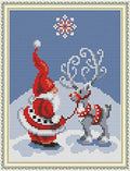 Cross Stitch Stamped Kits 11CT 9X11 inch Pre-Printed Cross-Stitching Starter Patterns for Beginner Kids or Adults, Embroidery Needlepoint Kits Santa Claus Christmas Deer - color: Christmas Deer 9x11 Inch