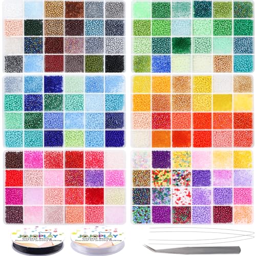 Glass Seed Beads Kit 3mm Small Waist Beads 8/0 with Elastic String Tweezers for Jewelry Necklace Bracelets Earring Making (144 Colors)