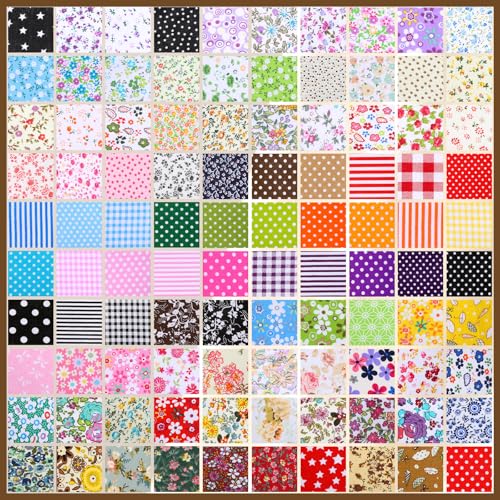 100 Pcs 10 x 10 Inches Cotton Fabric Squares Patchwork Quilting Fabric Floral Printed Bundles Layer Precut Quilt Material for DIY Craft Sewing Cloths Quilting Cloths Handmade Accessories