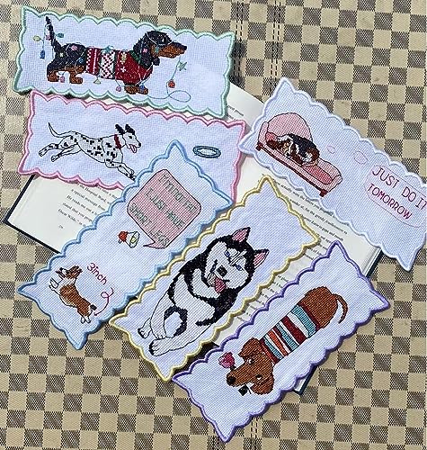 6 pcs Dog Bookmark Cross Stitch Kits,Small Easy, Bookmarks Cross Stitch,14 Count Counted Cross Stitch Kits,Cotton Thread, Cotton Dog Bookmarks Counted Cross Stitch Kits