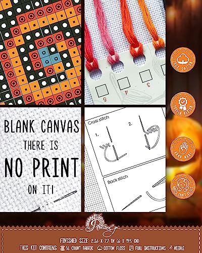 Povitrulya Halloween Cross Stitch Kit Trick or Treat - DIY Bookmark Set for Hand Embroidery - color: Trick or Treat