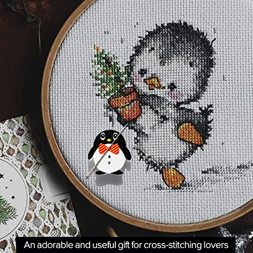 5pcs Needle Minder for Sewing,Magnetic Needle Keeper for Cross Stitch,Cute Penguin Cartoon Pin,Needle Holder for Embroidery,Needlework Storage Accessory, Gift for Cross Stitch Lover（2-Needle）